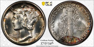 1942-D 10C MS67FB