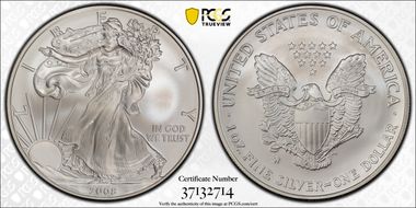 2008-W $1 Burnished Silver Eagle Reverse of 2007 SP70