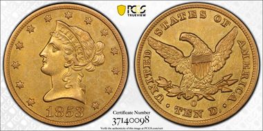 1853-O $10 AU58