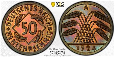 1924-A 50 Rtpfg J-310 PR66