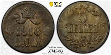 1916-T 5 Hel KM-14.2 Thin Planchet MS62