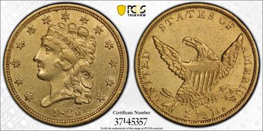 1836 $2.50 Script 8 AU53