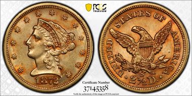 1872-S $2.50 AU58