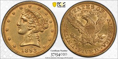 1893 $5 AU55