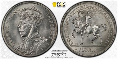 1934-35 Florin Centennial KM-33  Ag MS65