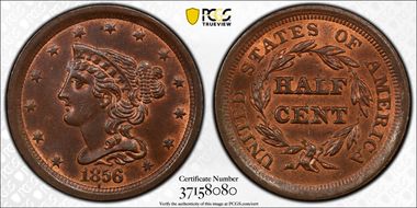 1856 1/2C MS64BN