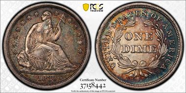 1838 10C No Drapery, Large Stars AU53