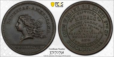 (1876) Token Pa-Ph 205 Copper John W. Kline MS62BN