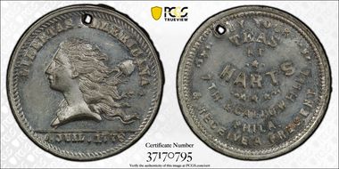 (1876) Token Pa-Ph 950 White Metal Hart's-Holed MS63