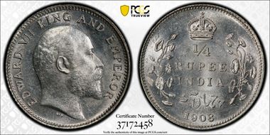 1908(C) 1/4 Rup SW-7.88 MS63