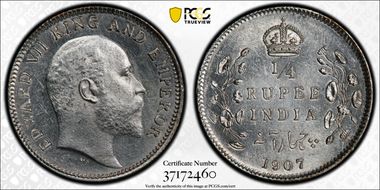 1907(C) 1/4 Rup SW-7.86 MS64