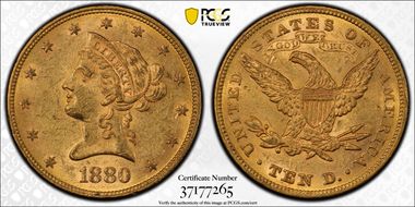 1880 $10 AU58+