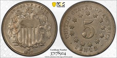 1867 5C No Rays AU50