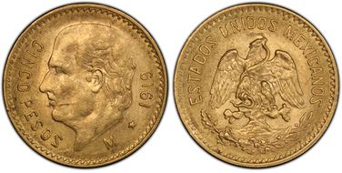 1919-M 5 Peso KM-464  Au MS63