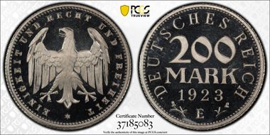 1923-E 200 Mk J-304 PR67DCAM