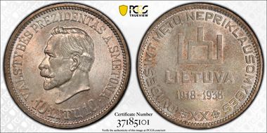 1938 10 Litu Republic ↑↑ KM-84 Ag MS63