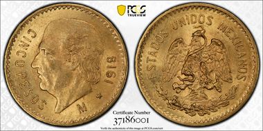 1918/7-M 5 Peso MS64