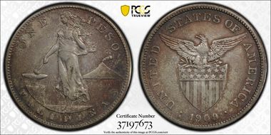 1909-S Peso KM-172  Ag XF45