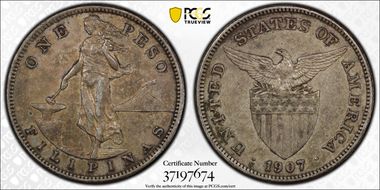 1907-S Peso AU50