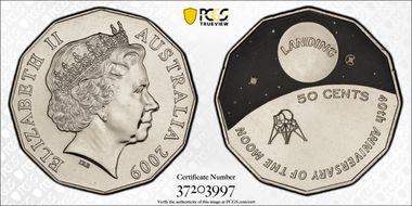 2009 50C Moon Landing Colorized MS68