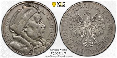 1933(w) 10 Zl Sobieski KM-23  Ag XF45