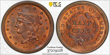 1857 1/2C C-1 MS64RB