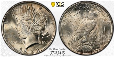 1922 $1 VAM 2F, Hair Pin MS61