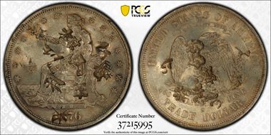 1876-S T$1 Chopmarked AU53