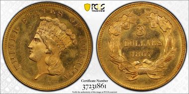 1867 $3 MS64+