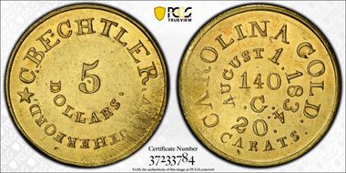 (1834-37) $5 C. Bechtler, Carolina Gold MS61