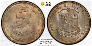 1963 Peso Andres Bonifacio KM-193  Ag MS66