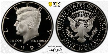 1993-S 50C Silver PR70DCAM