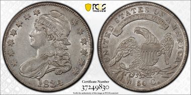 1834 50C Large Date, Small Letters XF45