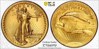 1907 $20 High Relief, Wire Edge MS65+