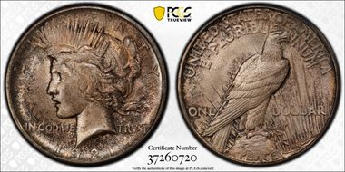 1921 $1 High Relief, Peace MS64