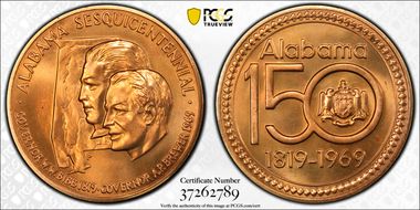 1969-P Medal D1969-6b Bronze Alabama Sesqui MS66RD