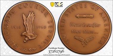 1968 Medal D1968-3c Bronze 76mm Diplomatic Courier Anniv MS65