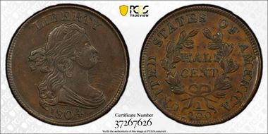 1804 1/2C Spiked Chin AU50BN