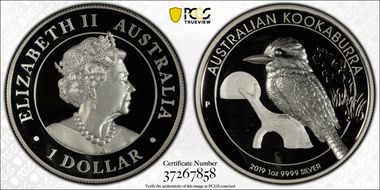 2019-P $1 Kookaburra Ag High Relief First Strike PR70DCAM