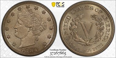 1883 5C No CENTS MS65