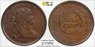 1806 1/2C C-1, Small 6, No Stems MS63BN