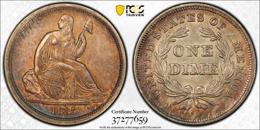 1837 10C Seated, Small Date MS63