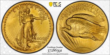 1907 $20 High Relief, Wire Edge MS66