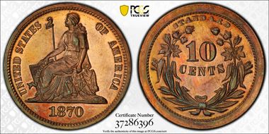 1870 10C J-828 PR66RB