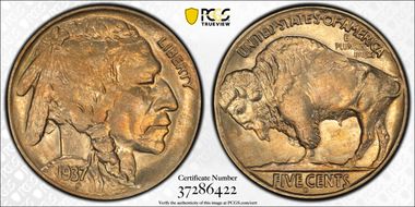 1937-D 5C 3 Legs MS64