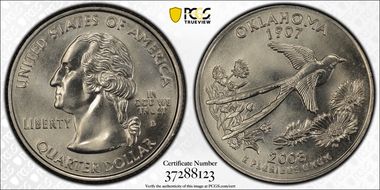 2008-D 25C Oklahoma MS68