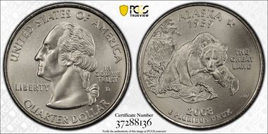 2008-D 25C Alaska Satin Finish SP69