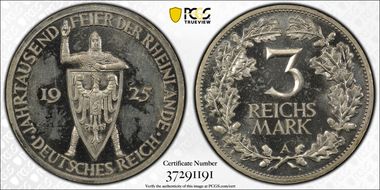 1925-A 3 Mk 1000 Years J-321 PR63CAM