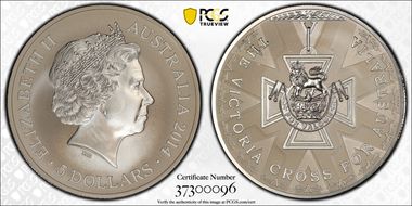 2014 $5 Victoria Cross Frosted Uncirculated MS69