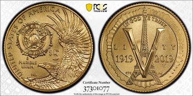 2019-W $5 American Legion 100th Ann MS70
